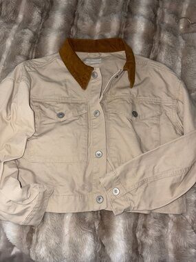 Kids Beige Jacket with Brown Corduroy Collar